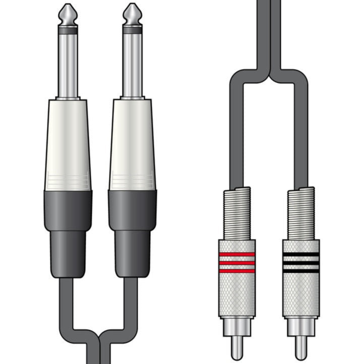Audio Lead 2 x 6.3mm Mono Jack Plugs - 2 x RCA Plugs 1 m