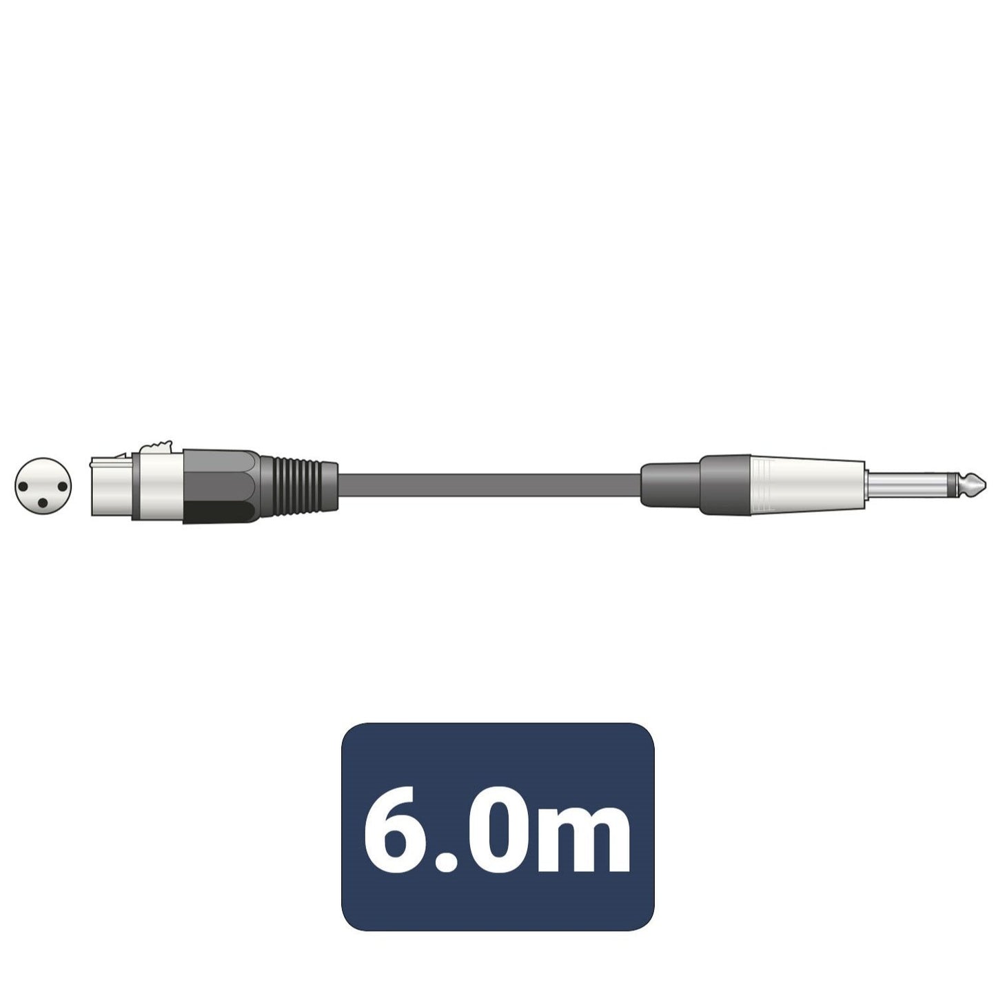 Microphone Lead XLR Female - 6.3 mm Mono Jack Male Cable 6 m