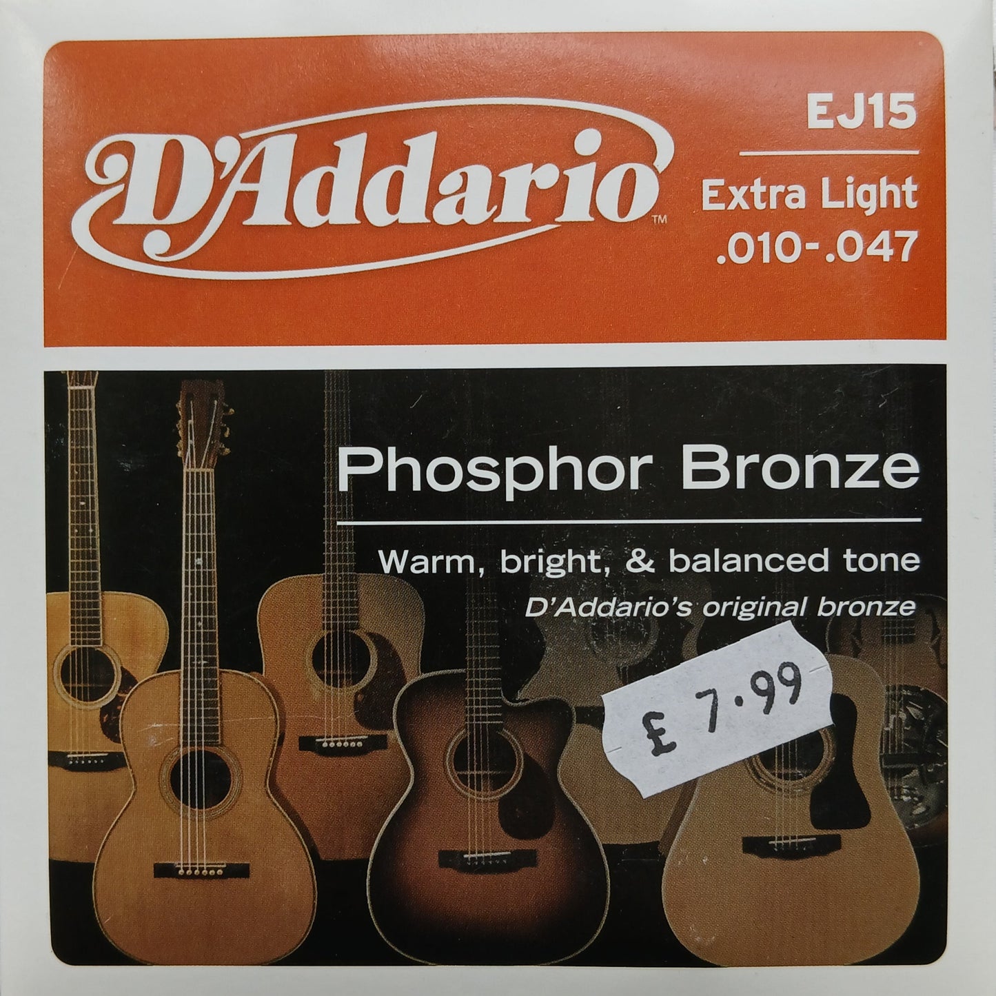 D'Addario Acoustic Guitar Strings Phosphor Bronze Extra Light 10-47 - EJ15