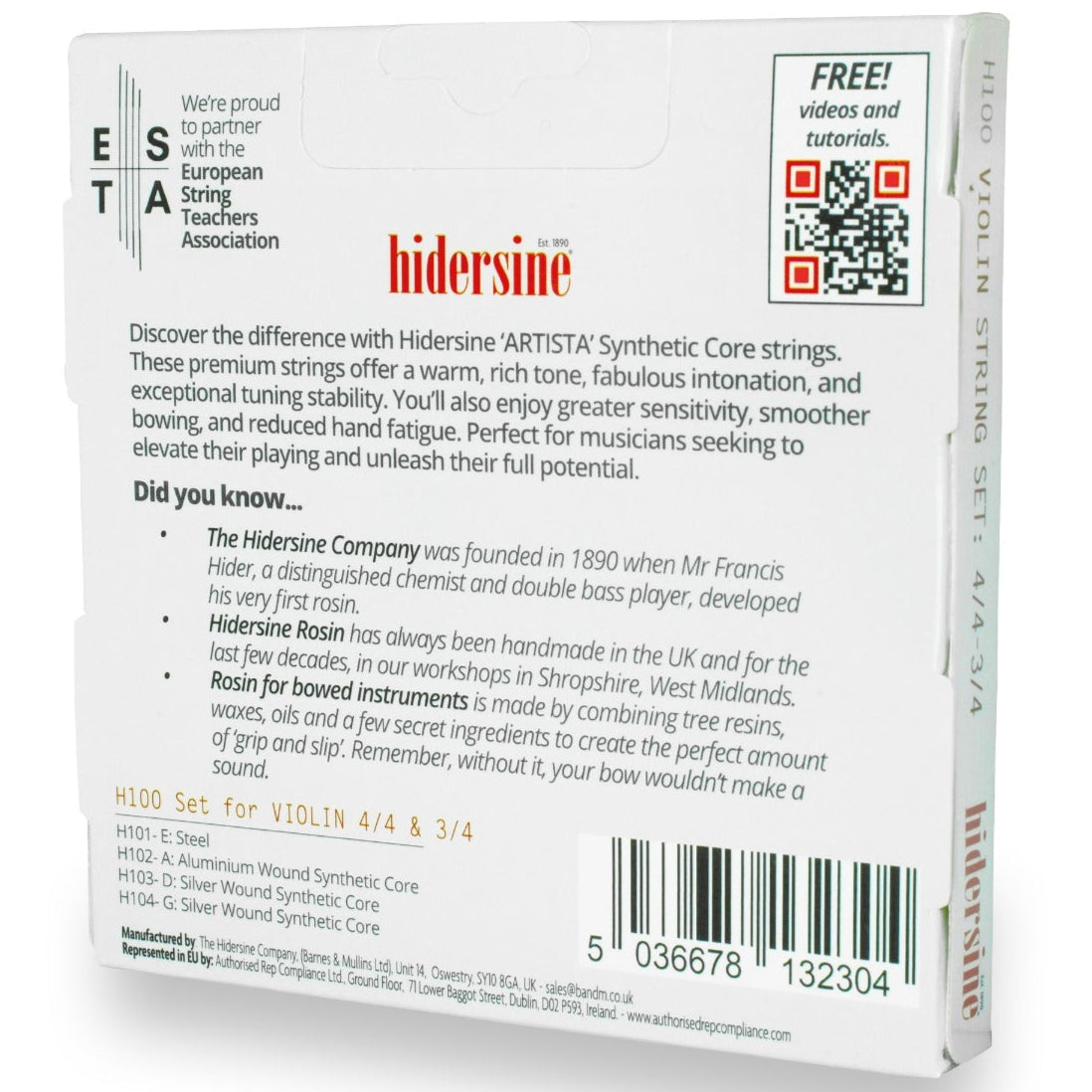 Hidersine Artista Violin String SET – Synthetic Core – 4/4 & 3/4 Size H100