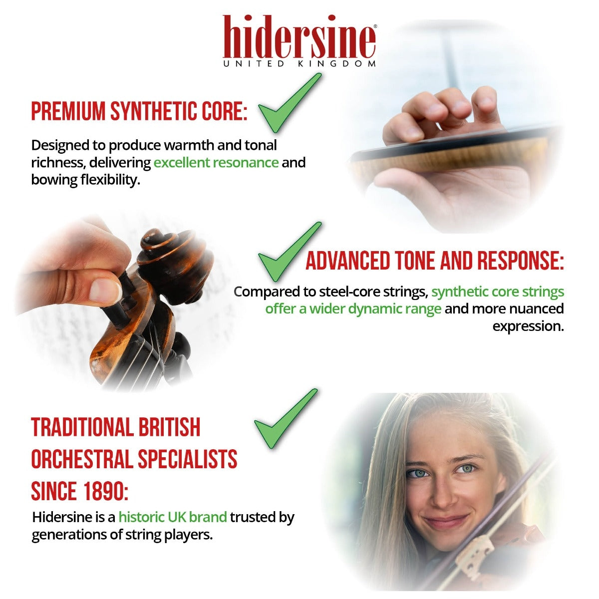Hidersine Artista Violin String SET – Synthetic Core – 1/2 & 1/4 Size H100C
