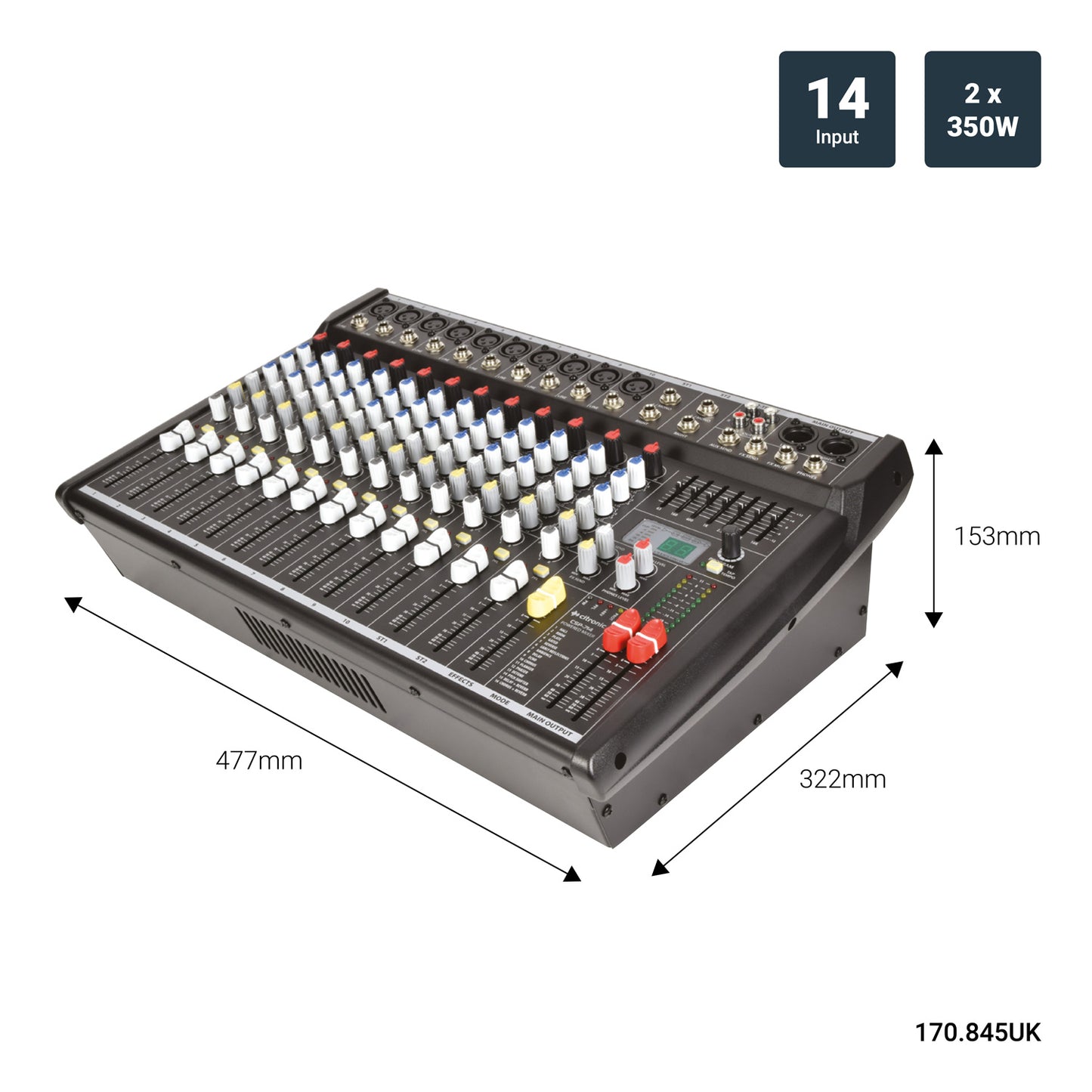 Citronic CSP-714 Compact Powered Mixer with DSP 14 input, 2 x 350W Amplifier
