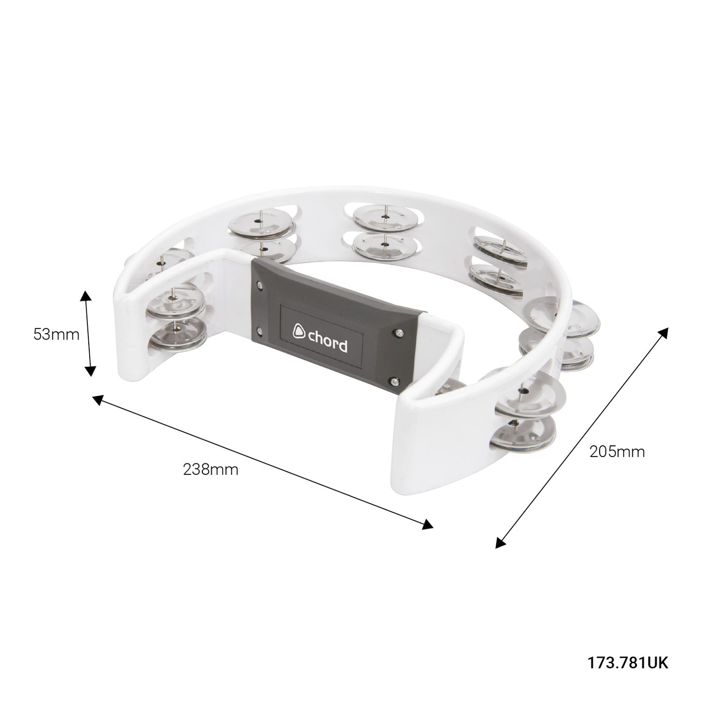 Tambourine WHITE Single D 32 Jingles Shake Hand Percussion Instrument