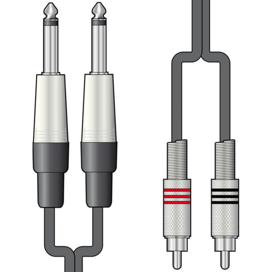 Audio Lead 2 x 6.3mm Mono Jack Plugs - 2 x RCA Plugs 1 m