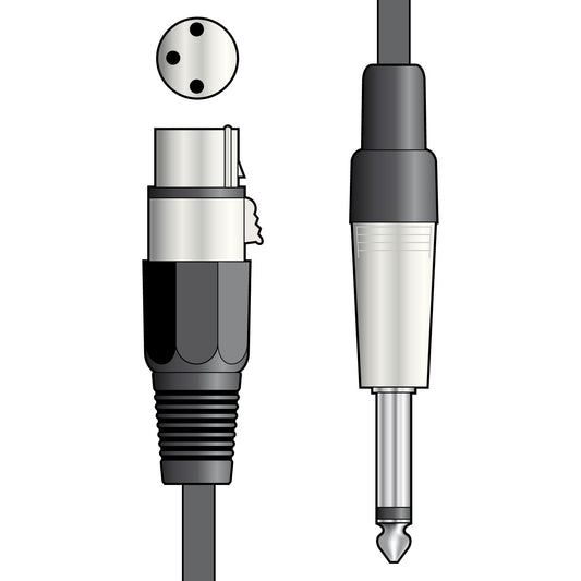Microphone Lead XLR Female - 6.3mm Mono Jack Plug 3 m