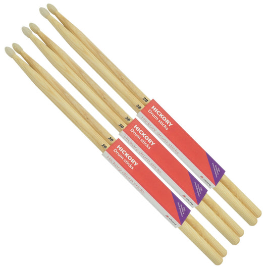 Hickory Drum Sticks 2B NYLON TIP Bundle of 3 Pairs