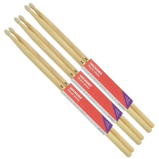 Hickory Drum Sticks 5A NYLON TIP Bundle of 3 Pairs