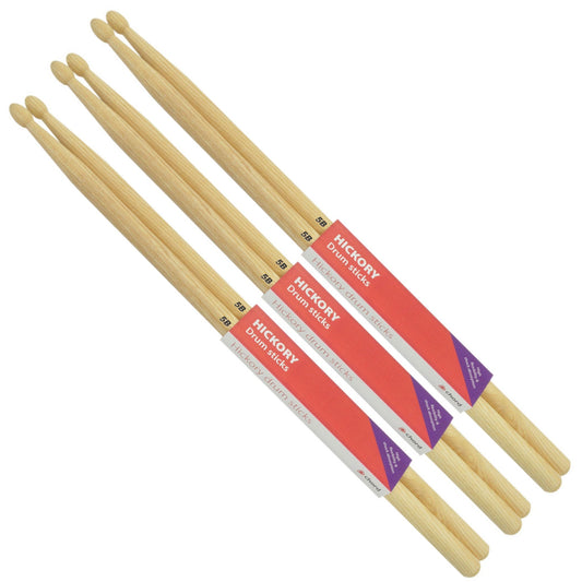 Hickory Drum Sticks 5B WOOD TIP Bundle of 3 Pairs