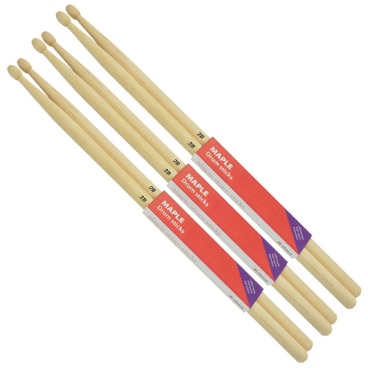 Maple Drum Sticks 2B WOOD TIP Bundle of 3 Pairs