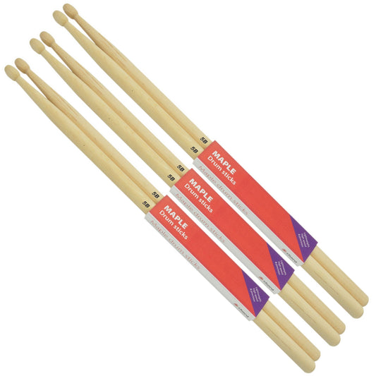 Maple Drum Sticks 5B WOOD TIP Bundle of 3 Pairs