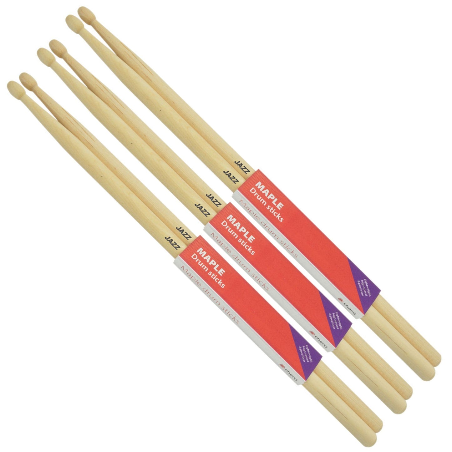 Maple JAZZ Drum Sticks WOOD TIP Bundle of 3 Pairs