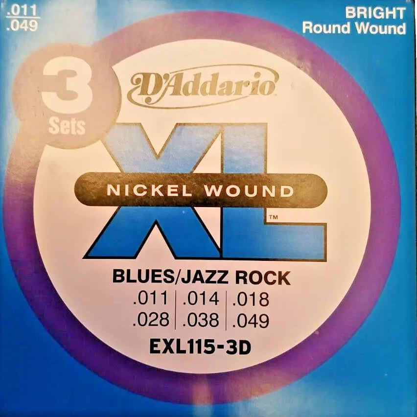 D'Addario Electric Guitar String 3 SETS .011-.049 EXL115-3D