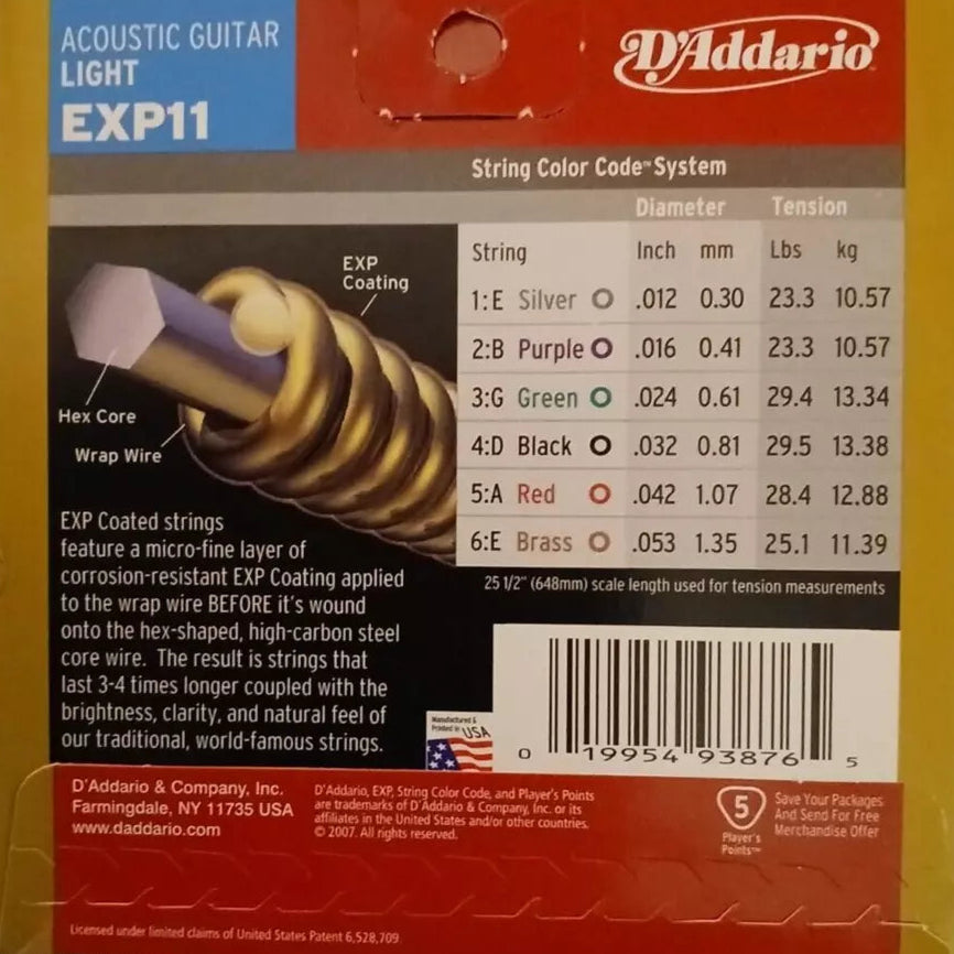 D'Addario Bronze Acoustic Guitar Strings .012-.053 - EXP11