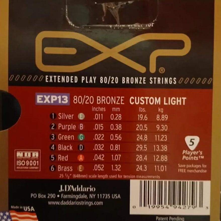 D'Addario Bronze Acoustic Guitar Strings .011-.052 - EXP13
