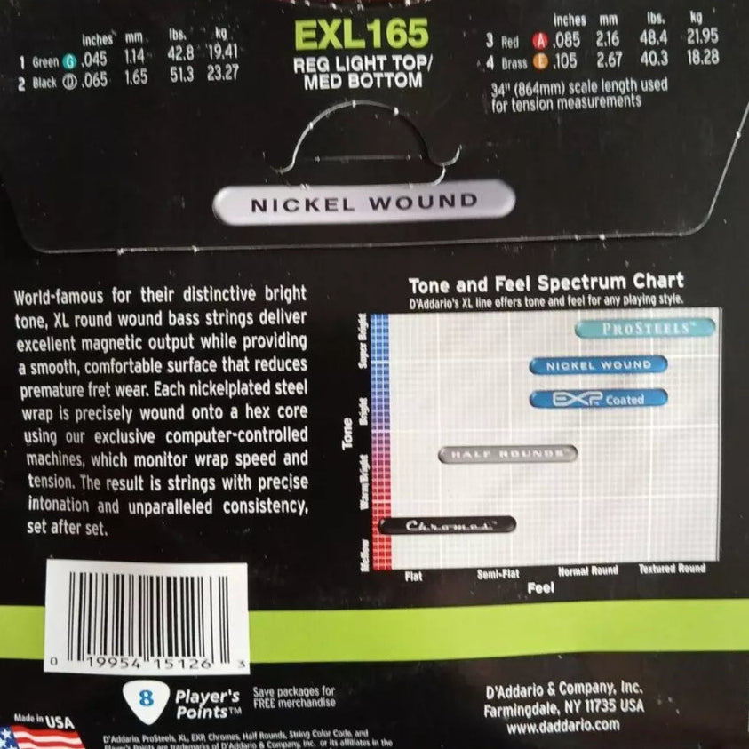 D'Addario Bass Guitar Strings 45 - 105 - EXL165